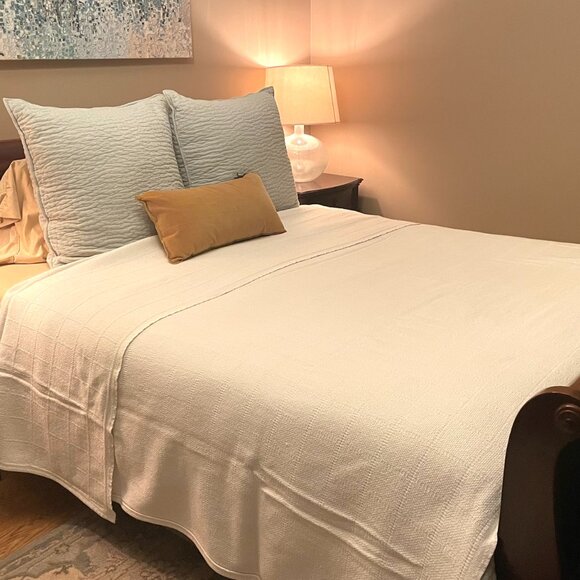 Ralph Lauren 100% Cotton King Size Textured Weave White Blanket, Cozy, Warm - Picture 11 of 11